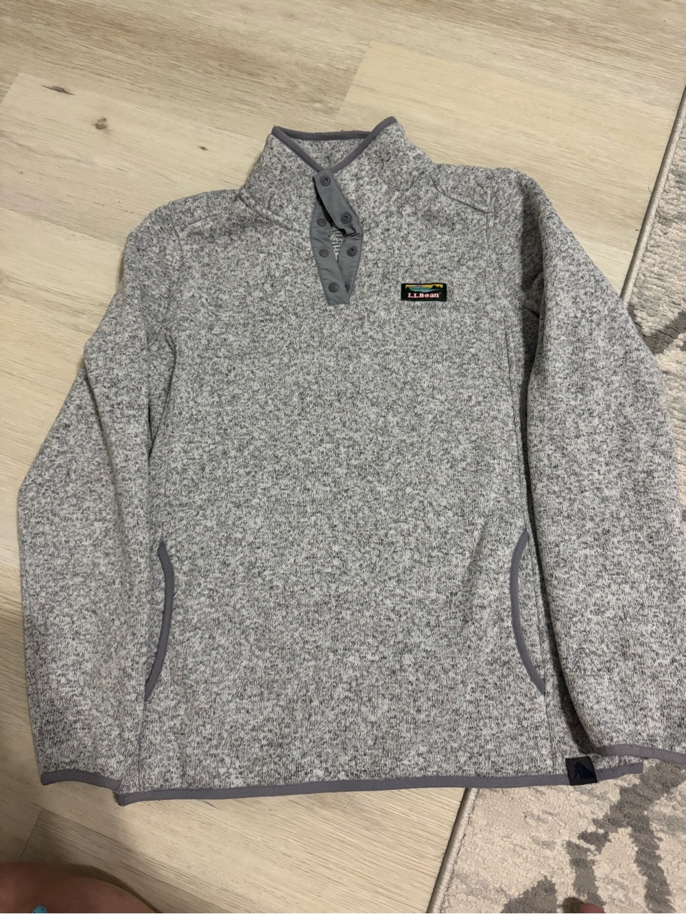 L.L. Bean Gray Heather Snap-Front Fleece Pullover